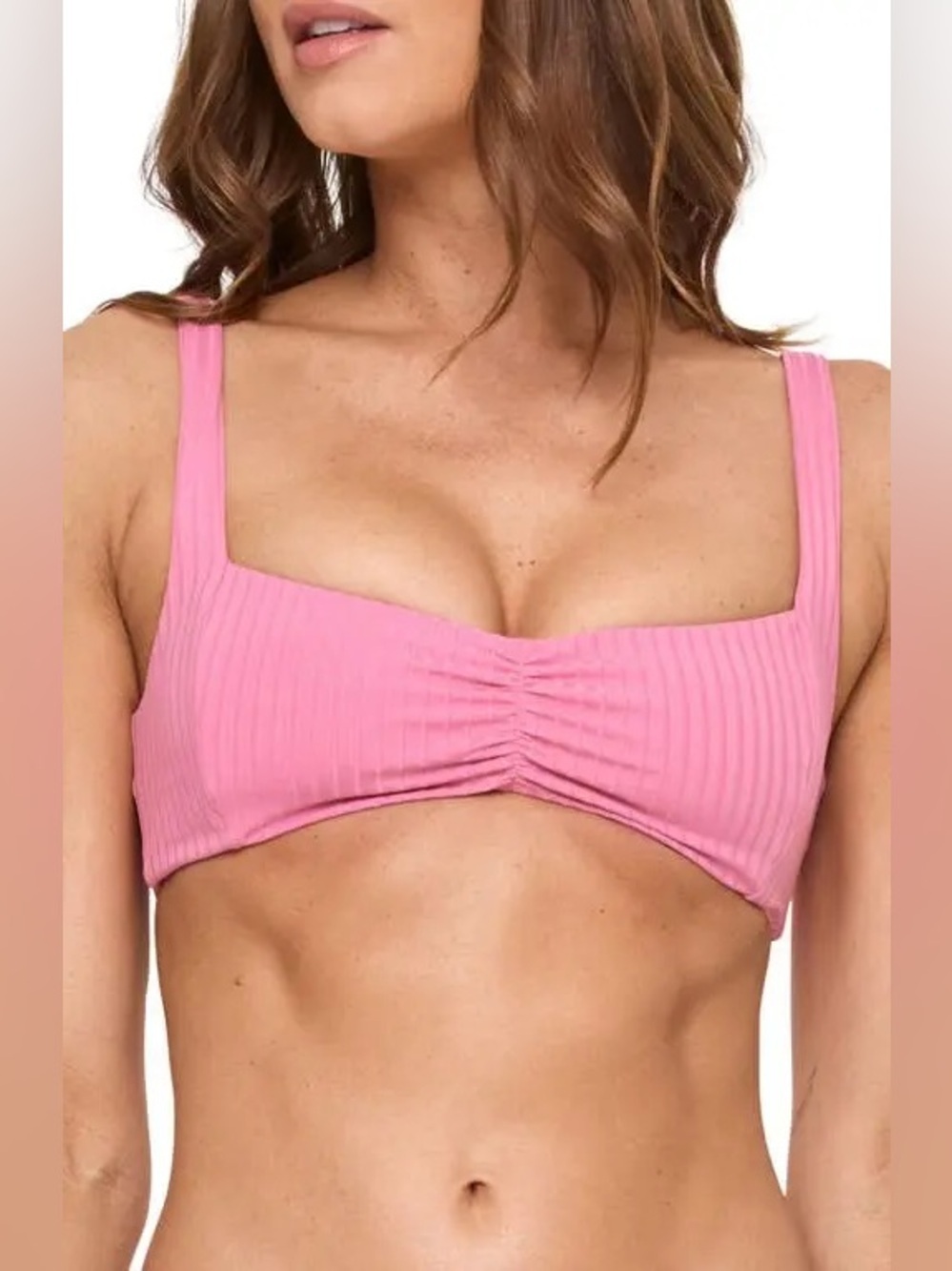 L*SPACE Effie Bikini Top Flu Pink Ribbed Size Small NWT Cutout Swim $110